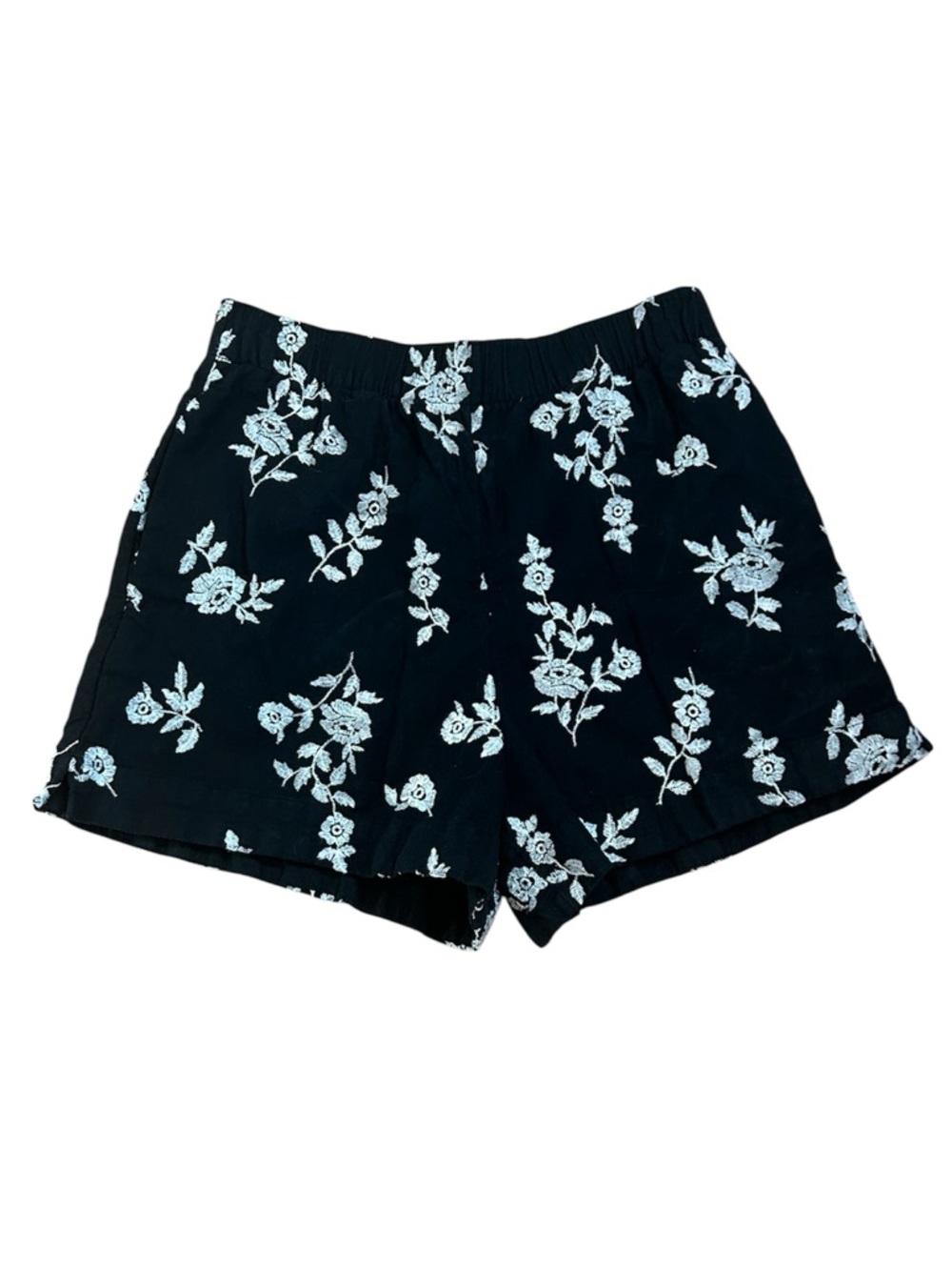 Abercrombie & Fitch Linen Blend Black Shorts with White Floral Embroidery Size M